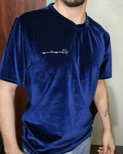 Polera de terciopelo azul para hombre - miniatura 1