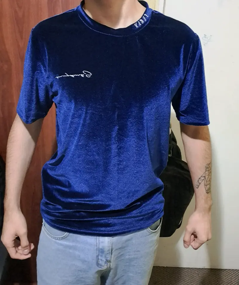 Polera de terciopelo azul para hombre - 2