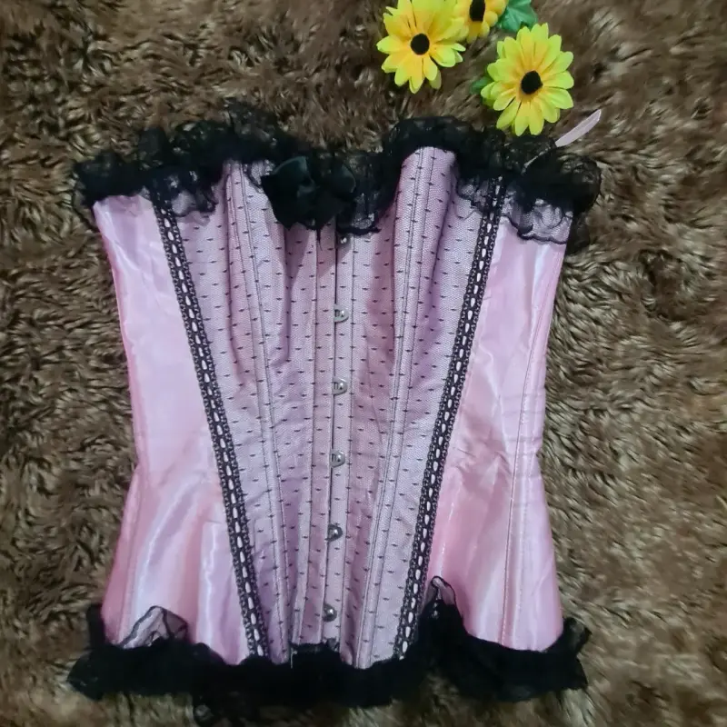 Corset rosa con encaje negro elegante - 4