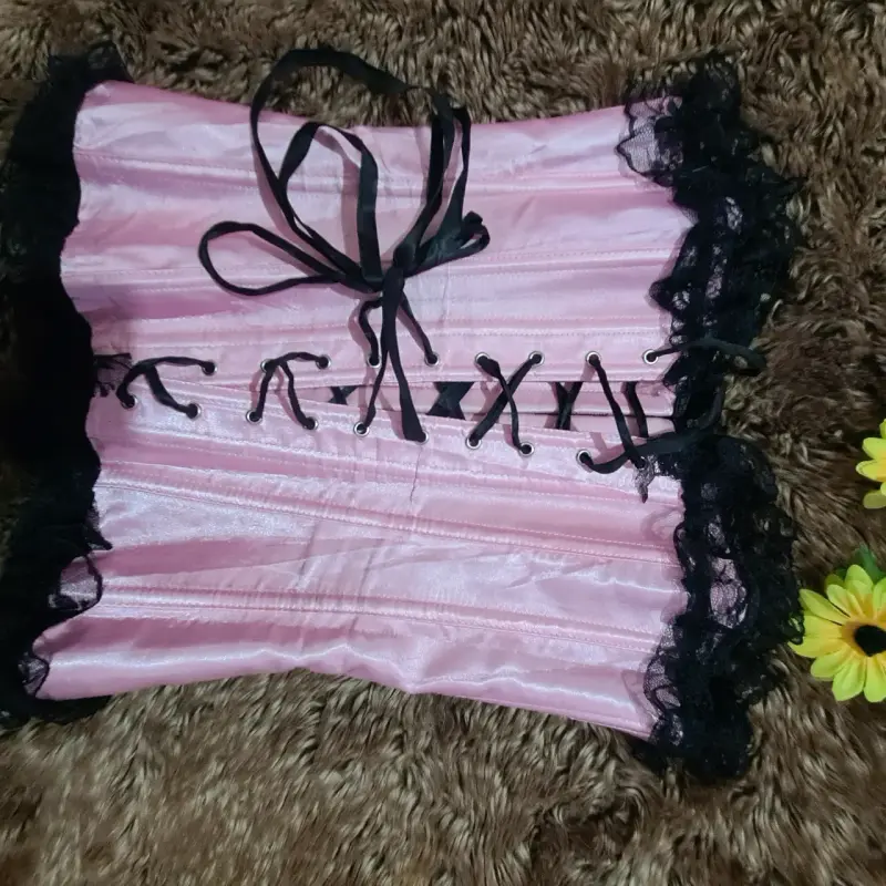 Corset rosa con encaje negro elegante - 5