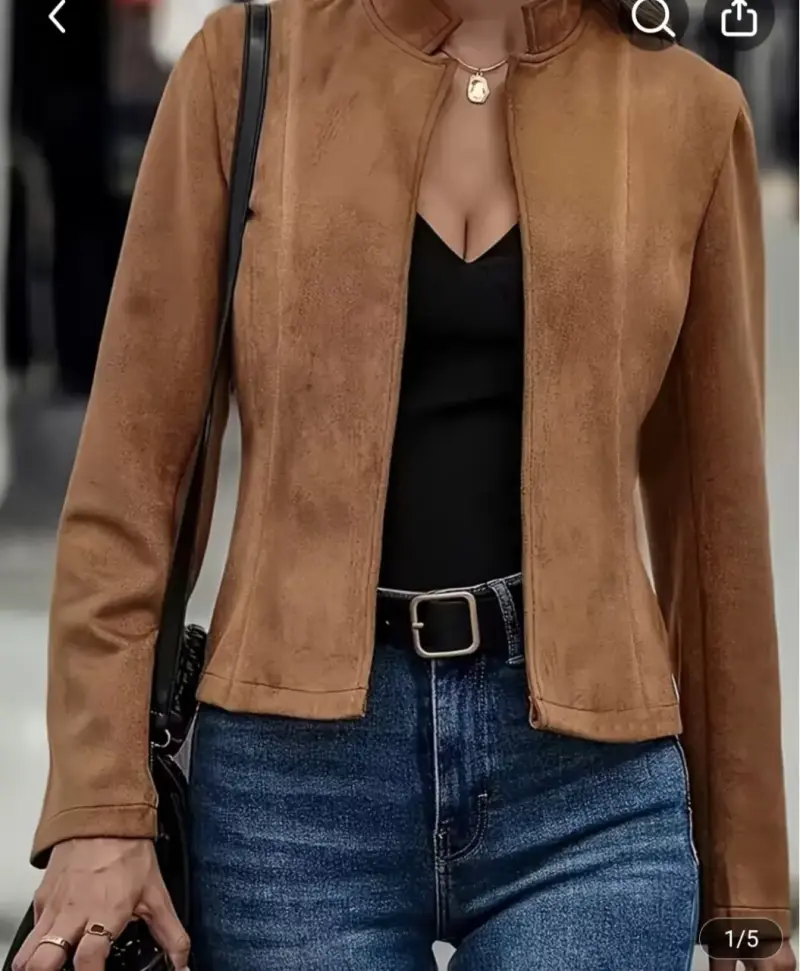 Chaqueta de gamuza marrón para mujer