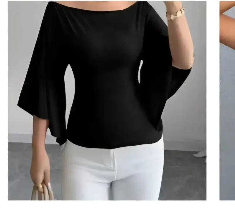 Blusa negra de manga ancha para mujer