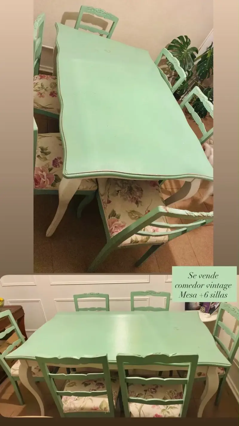 Mesa de comedor vintage con 6 sillas - 5