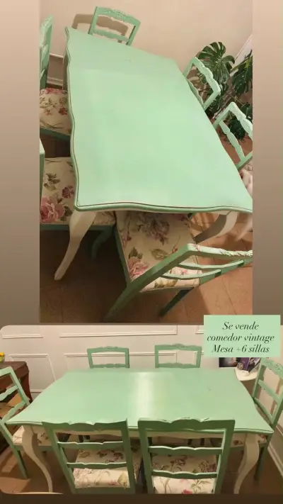 Mesa de comedor vintage con 6 sillas - miniatura 5