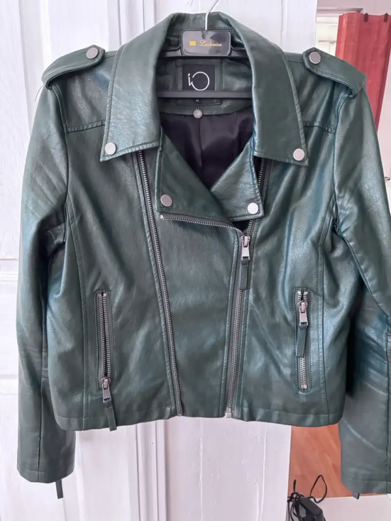 Chaqueta biker IÓ de cuero verde mujer talla 44 - 2