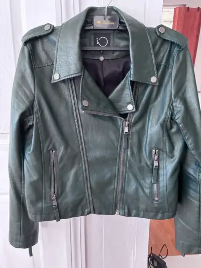 Chaqueta biker IÓ de cuero verde mujer talla 44 - miniatura 2