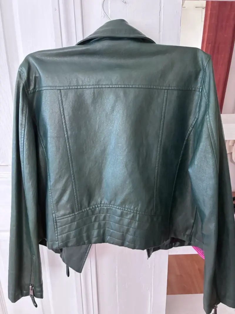 Chaqueta biker IÓ de cuero verde mujer talla 44 - 3