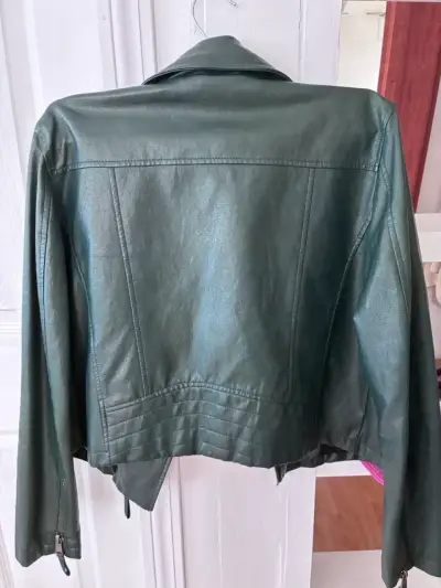 Chaqueta biker IÓ de cuero verde mujer talla 44 - miniatura 3