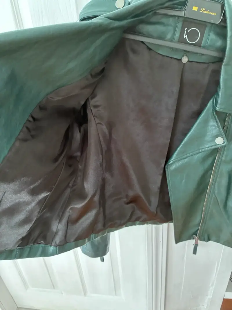 Chaqueta biker IÓ de cuero verde mujer talla 44 - 5