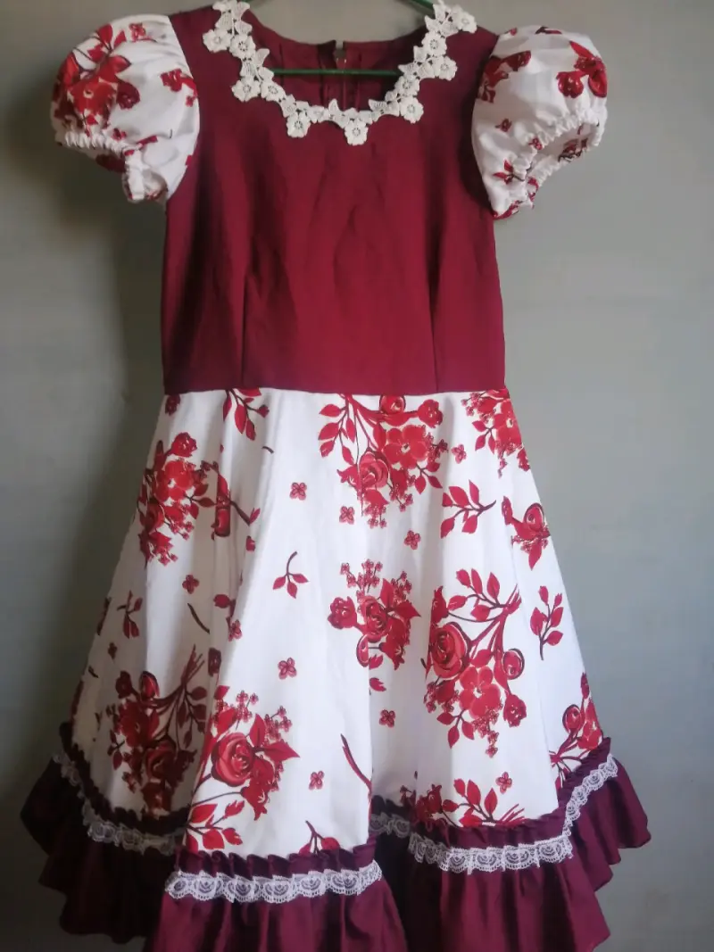 Vestido de cueca rojo y blanco con encaje - 2