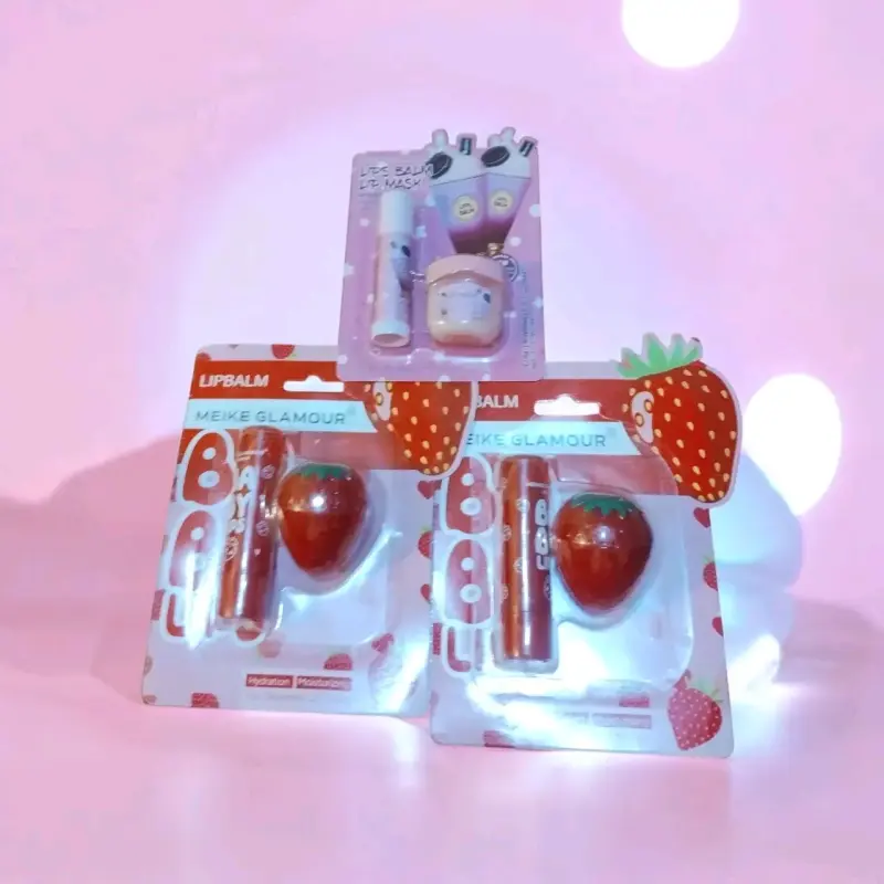 Set de bálsamos labiales Meike Glamour sabor fresa