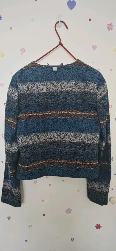 Chaqueta IO de punto a rayas para mujer - miniatura 1
