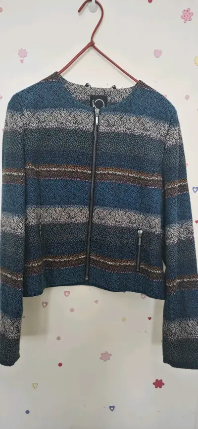 Chaqueta IO de punto a rayas para mujer - miniatura 2