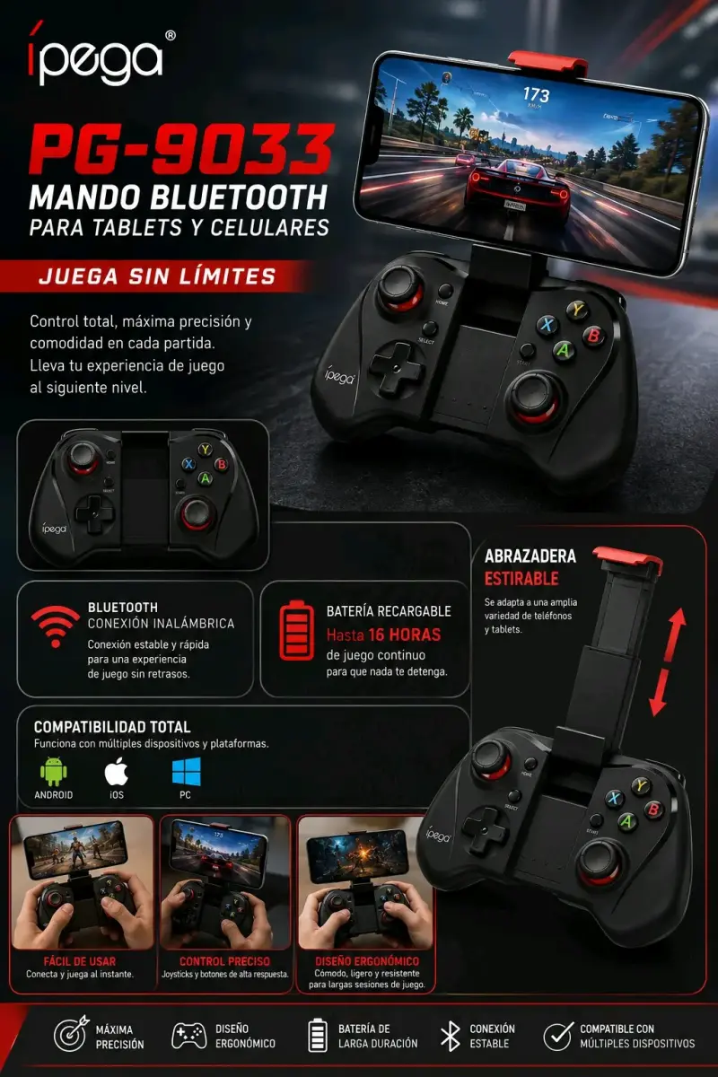 Mando Bluetooth iPega PG-9033 para Tablets y Celulares