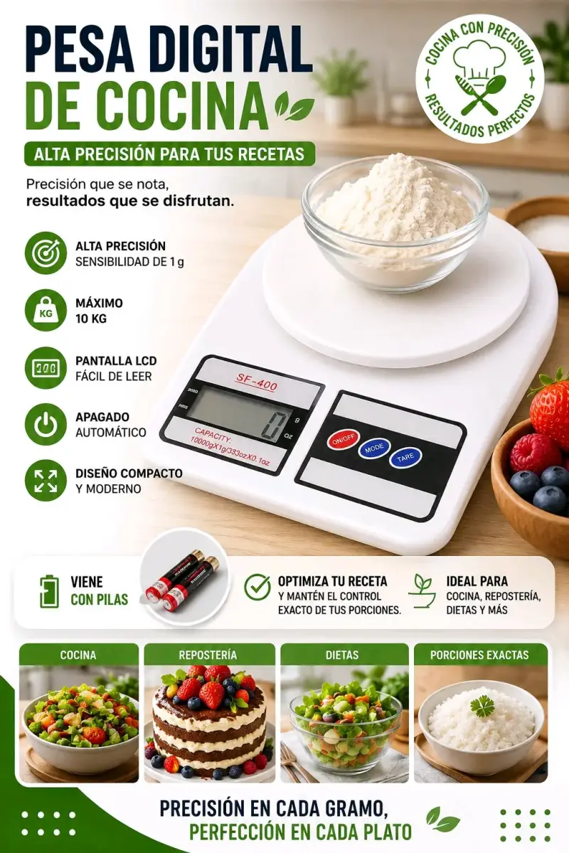 Pesa digital de cocina alta precisión 10kg