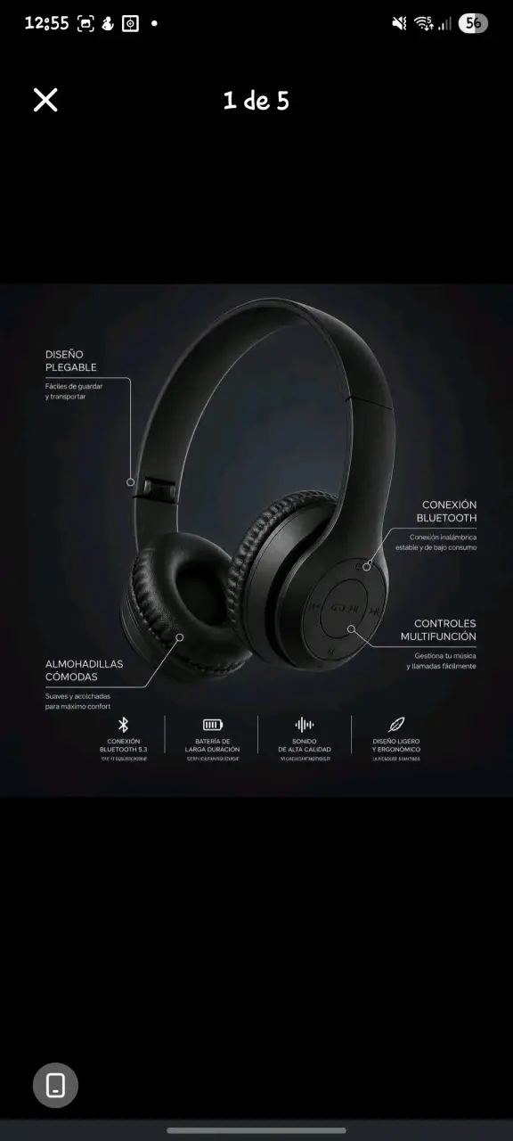 Auriculares Bluetooth con diseño plegable y cómodos