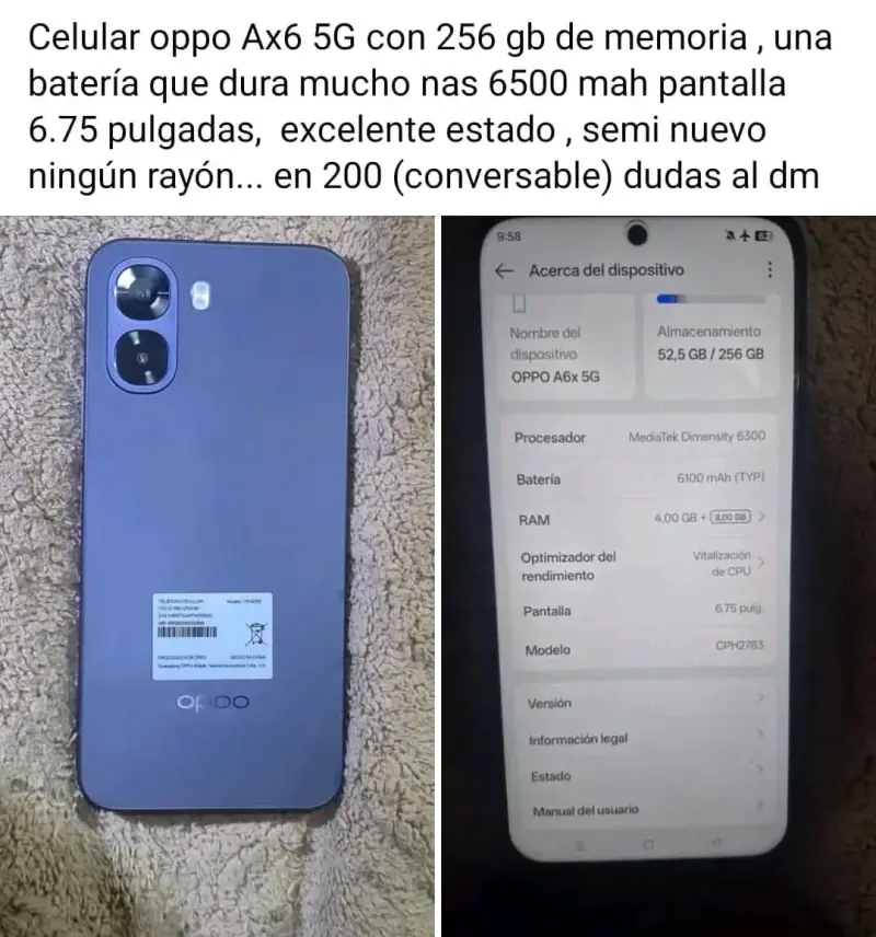 Celular Oppo Ax6 5G 256GB Pantalla 6.75"