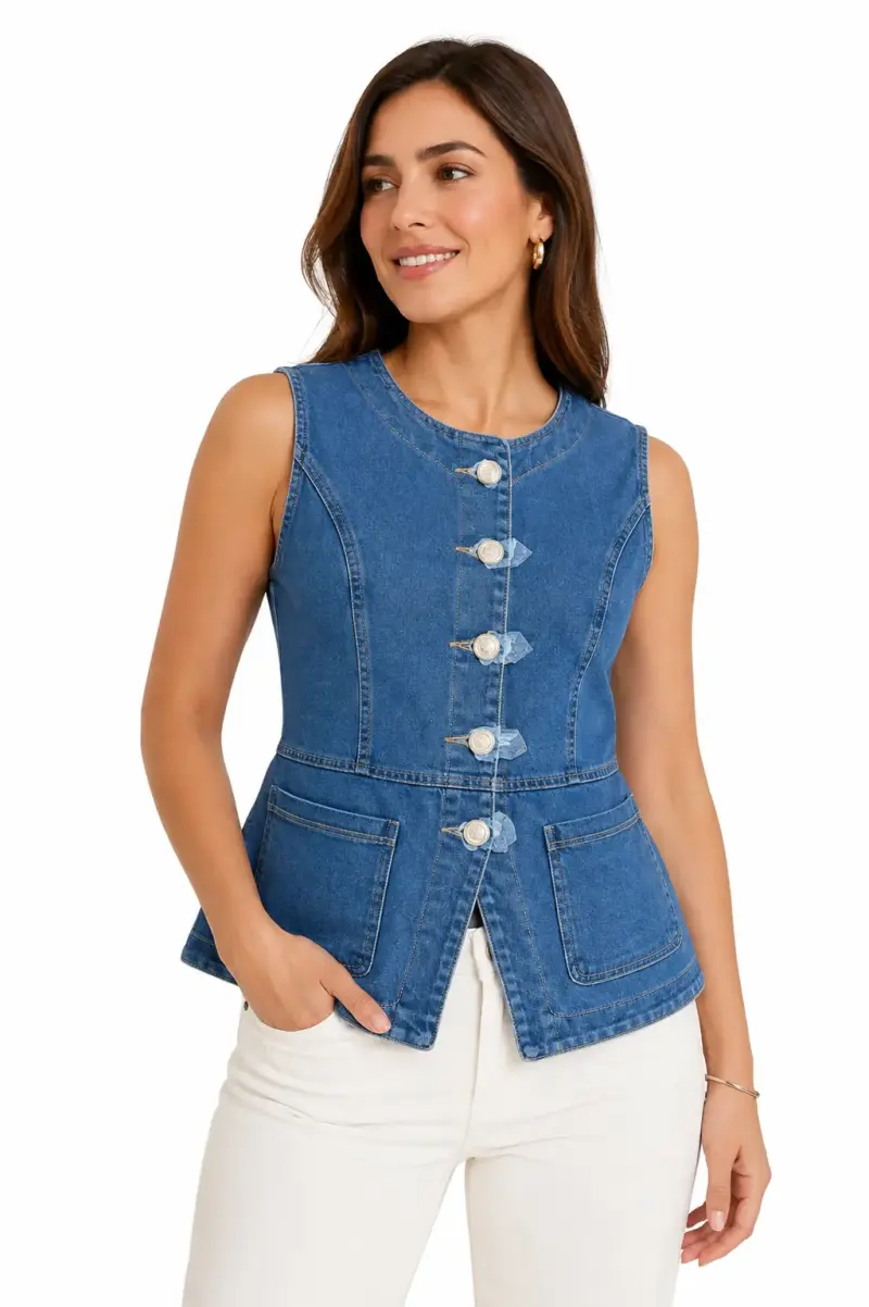 Chaleco de mezclilla sin mangas para mujer - 1