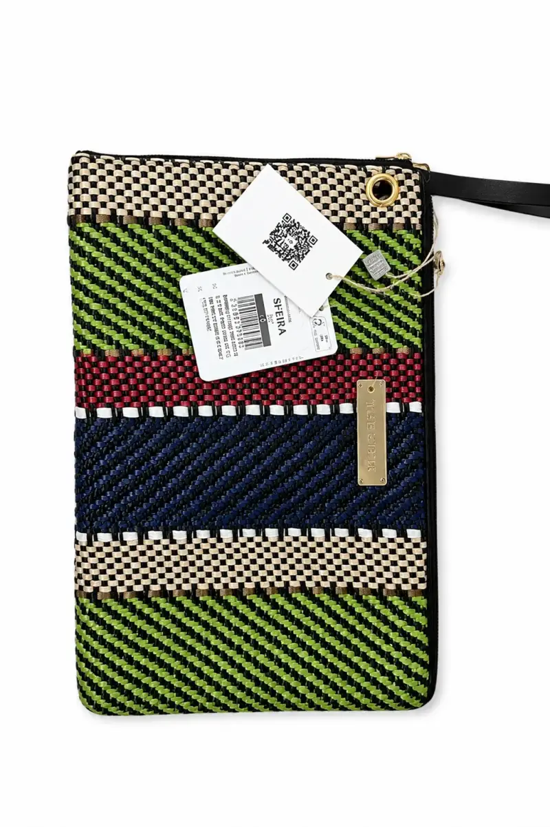Cartera de mano tejida multicolor con diseño moderno - 2