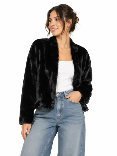 Chaqueta de piel sintética negra para mujer - miniatura 1