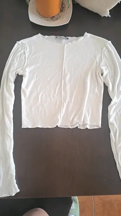 Polera blanca manga larga Zara - miniatura 1