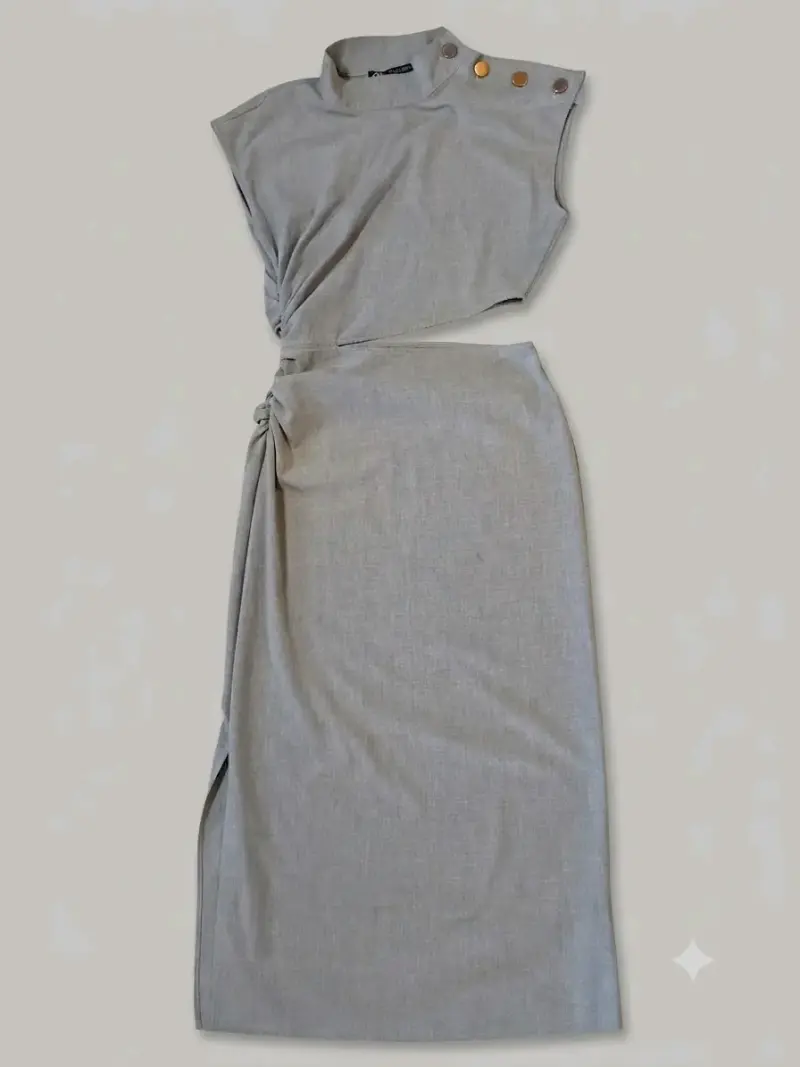 Vestido gris Zara S con diseño asimétrico - 1