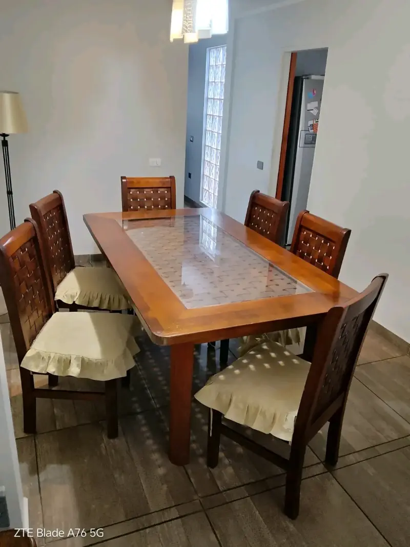 Juego de comedor de madera con vidrio para 6 personas - 2
