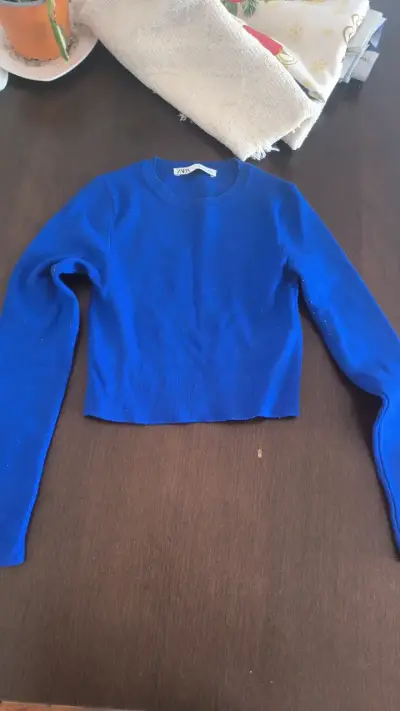 Polera manga larga azul Zara para mujer - miniatura 1