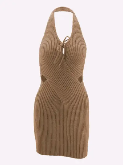 Vestido ajustado de punto marrón con diseño cut-out - miniatura 2