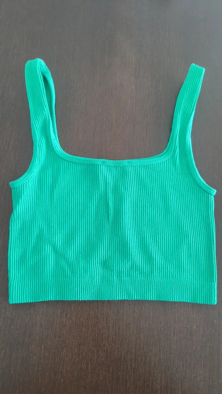 Top corto verde Zara de canalé - 3