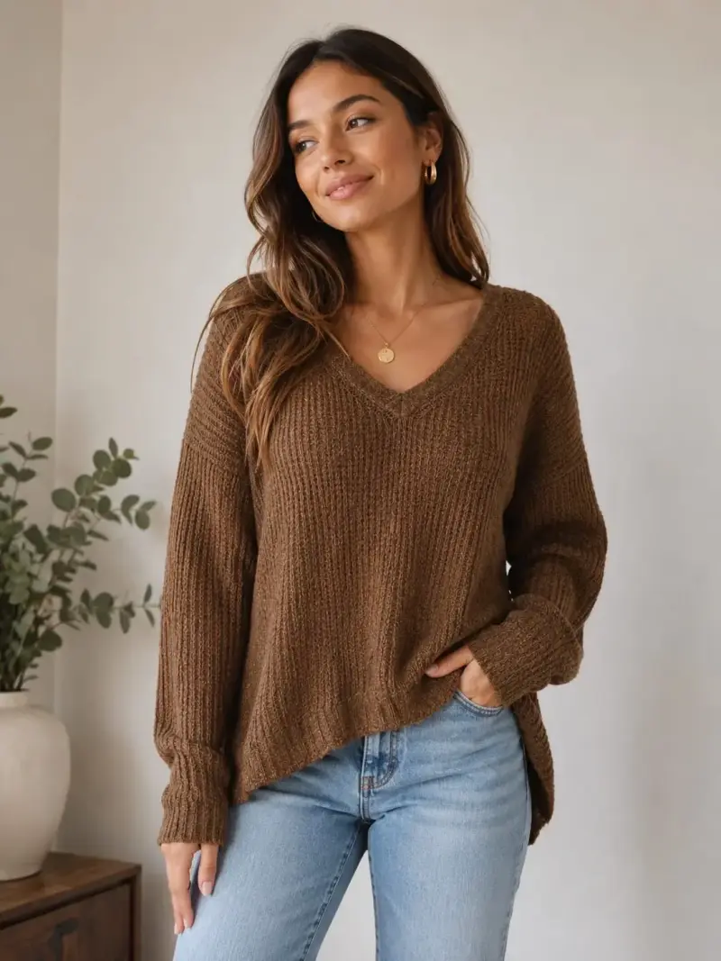Suéter de punto marrón para mujer talla S