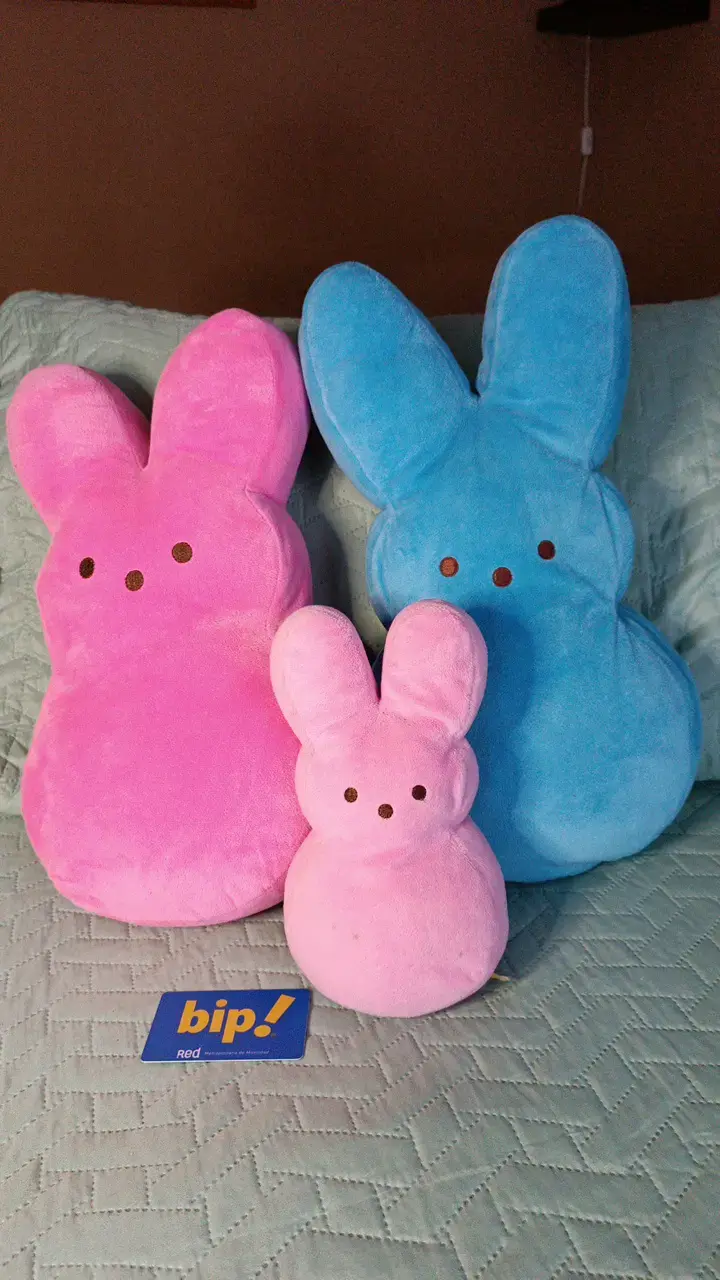 Set de 3 cojines de peluche conejitos rosa y azul - 1