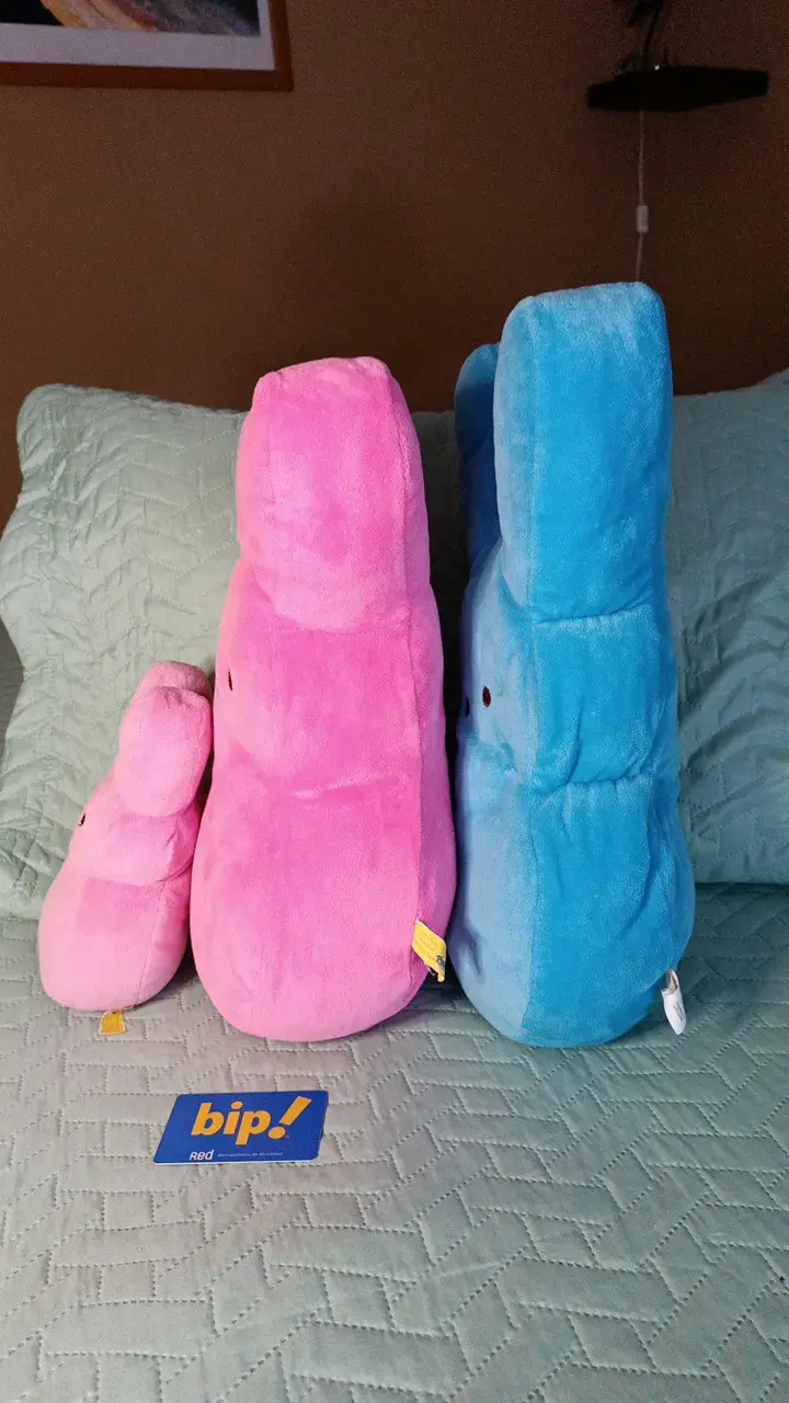 Set de 3 cojines de peluche conejitos rosa y azul - 2