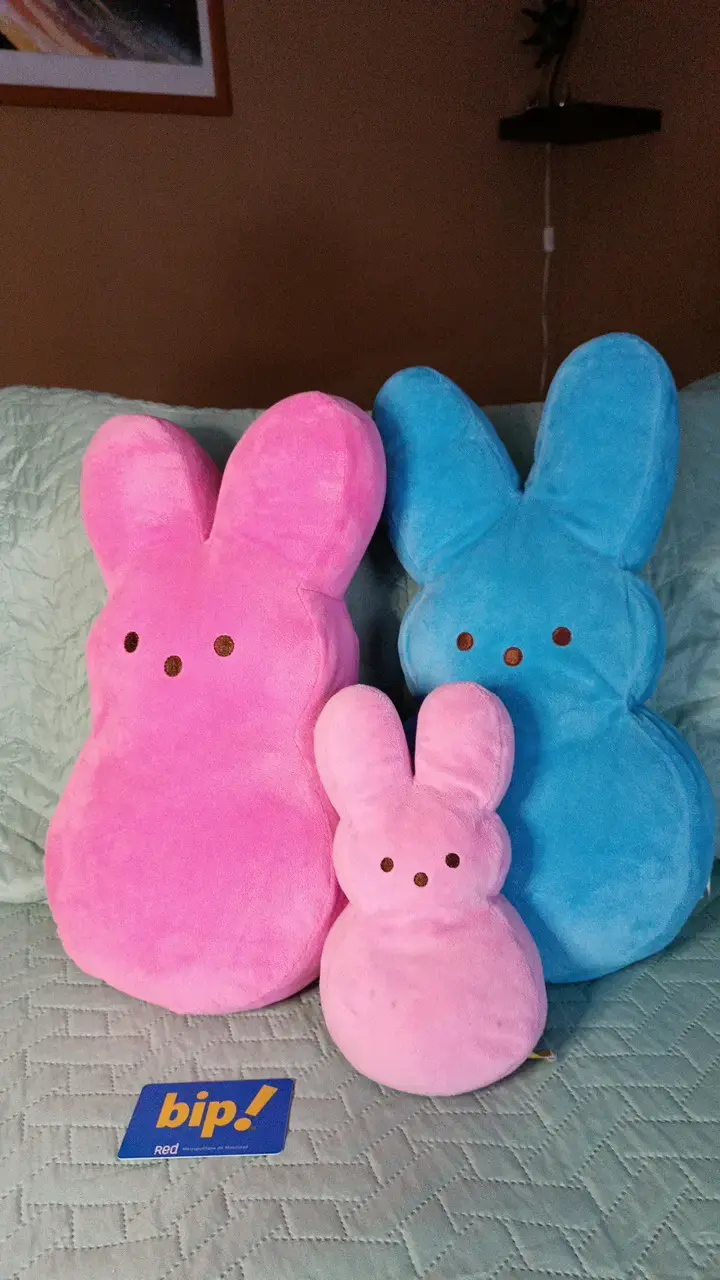 Set de 3 cojines de peluche conejitos rosa y azul - 4