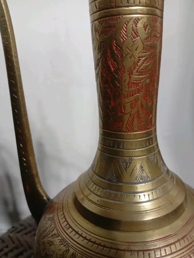 Antigua Jarra de bronce/latón hindu,con tapa 35cm - 4