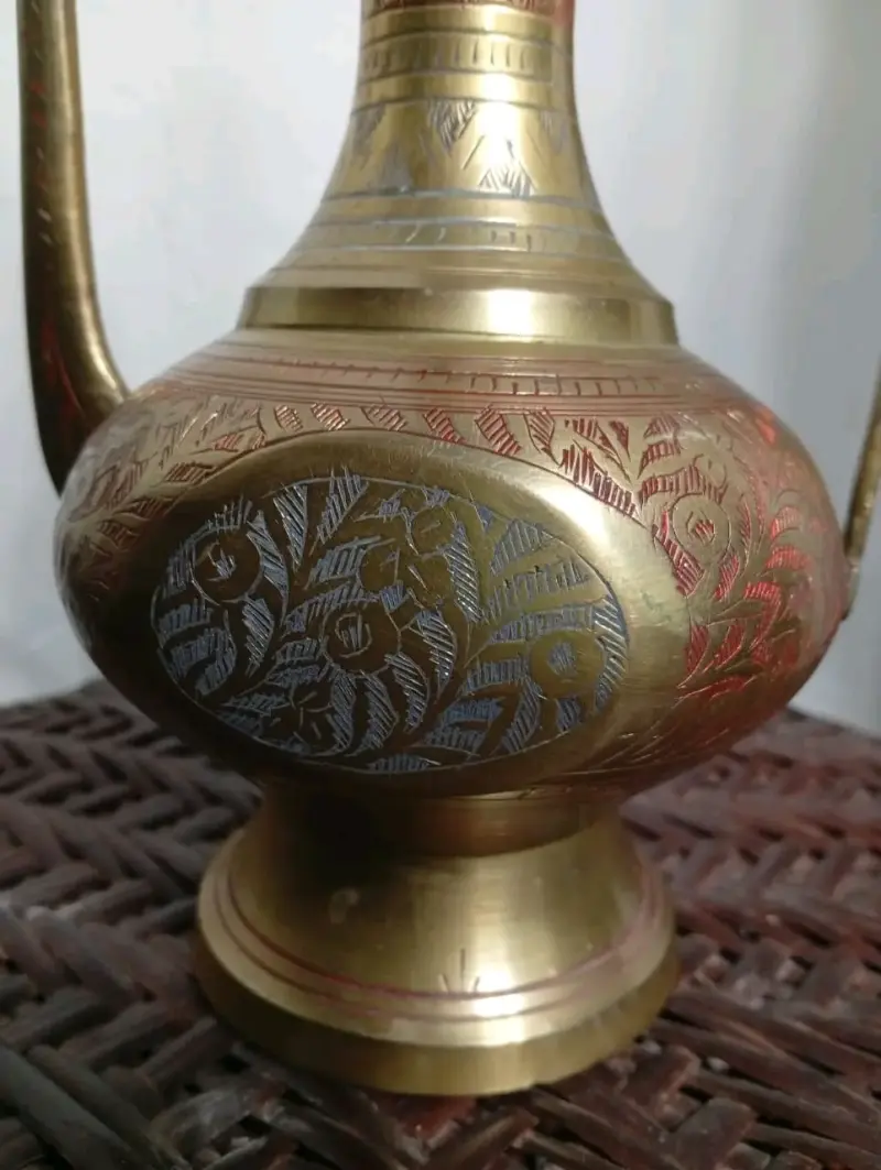 Antigua Jarra de bronce/latón hindu,con tapa 35cm - 5
