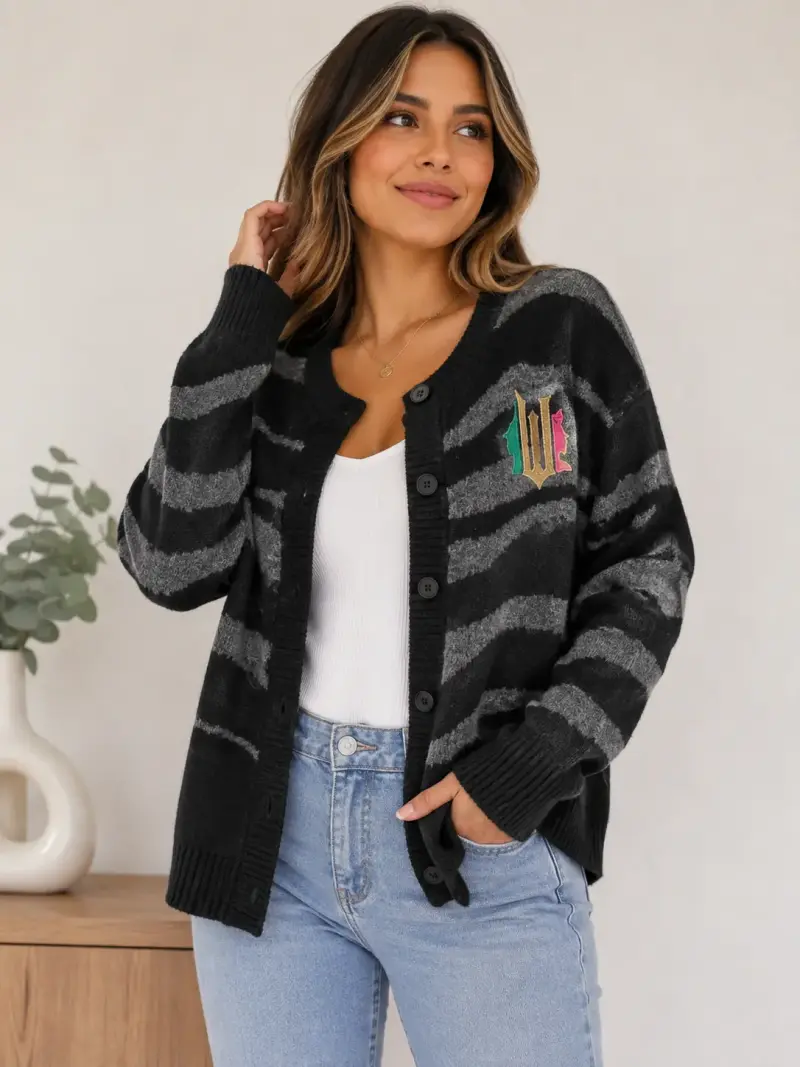 Cardigan de rayas negro y gris Wicked