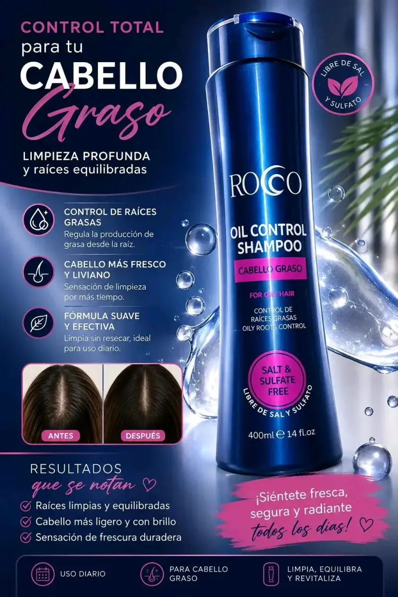 Shampoo Rocco Oil Control para Cabello Graso 400ml