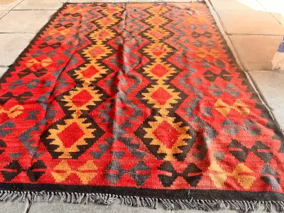 Alfombra kilim de lana con diseño geométrico - miniatura 2