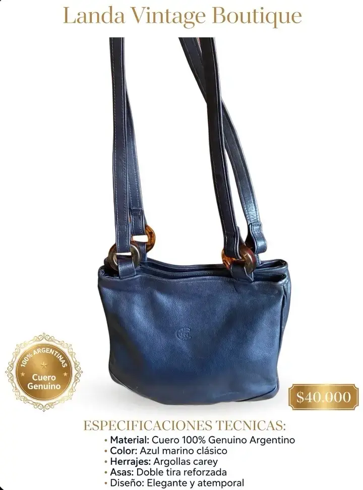 Cartera de Cuero Azul Marino Clásico