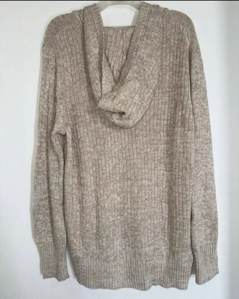 Chaleco de lana beige con capucha y cierre - 4