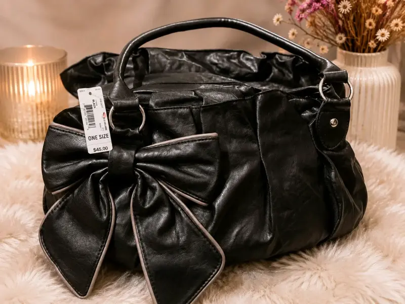 Bolso negro con lazo decorativo