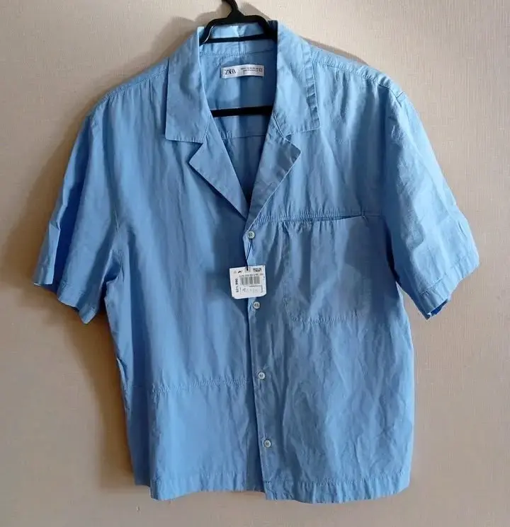 Camisa azul de hombre Zara manga corta - 1