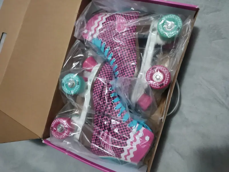Patines de cuatro ruedas rosas y turquesas para niñas - 6