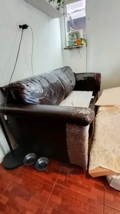 Sofá de cuero desgastado para reparación - miniatura 1