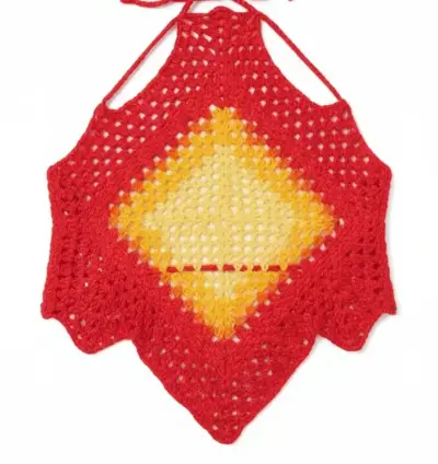 Top tejido a crochet rojo y amarillo - miniatura 1