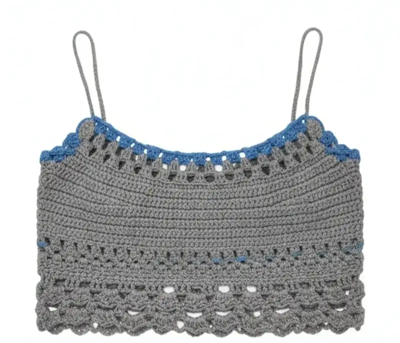 Top tejido a crochet gris y azul - 1