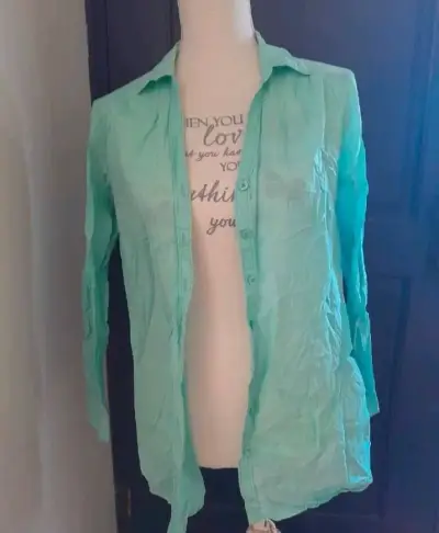 Blusa celeste de manga larga para mujer - miniatura 1
