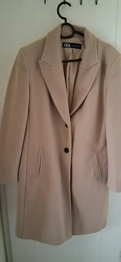Abrigo beige de lana Zara para mujer - miniatura 1