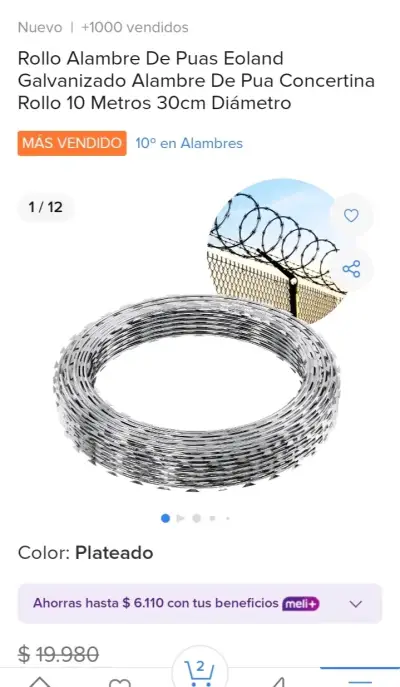 Rollo de Alambre de Púas Galvanizado 10 Metros - miniatura 1